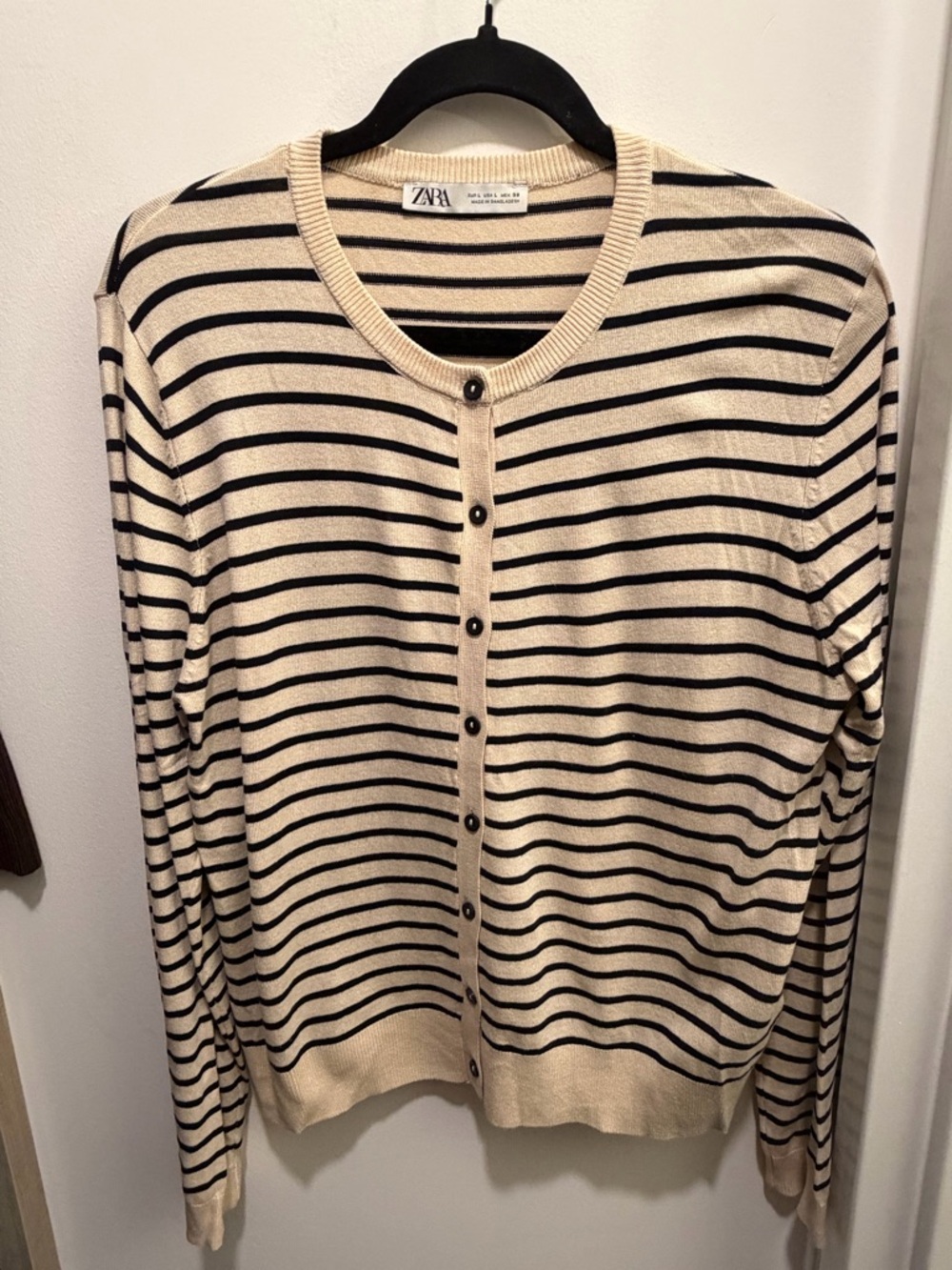 ZARA Cream and Black Striped Button-Up Cardigan